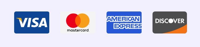 Visa, Mastercard, American Express and Discover accepted